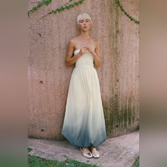 NWT ZARA CONTRASTING TIE DYEβDRESS ombre turquesa white - Picture 6 of 14